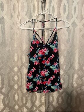 No Boundaries Black Floral Strappy Cami - Pink & Teal Flowers